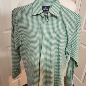 Stafford Green Checkered Casual Button Down Shirt